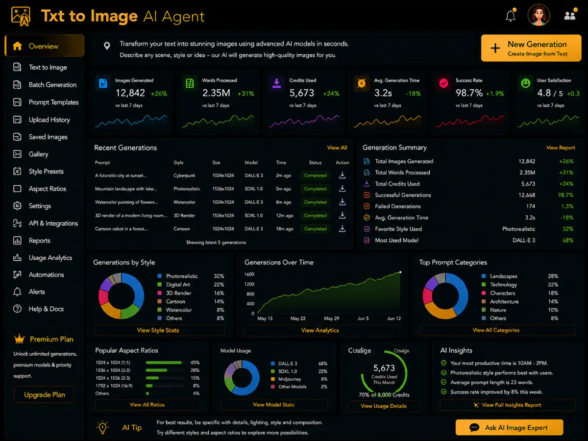 txttoimage.app TXT to Image AI generator app — creative dashboard preview